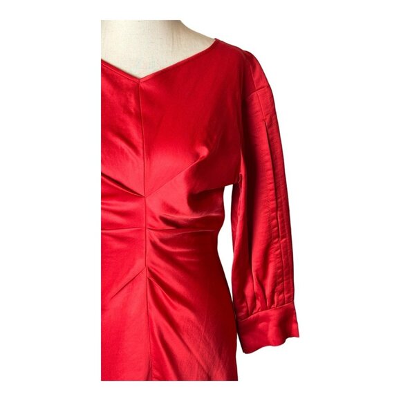 Isabel Marant Dress Women XS‎ Red Satin Long Split Sleeve Fit And Flare Mini - Picture 6 of 12